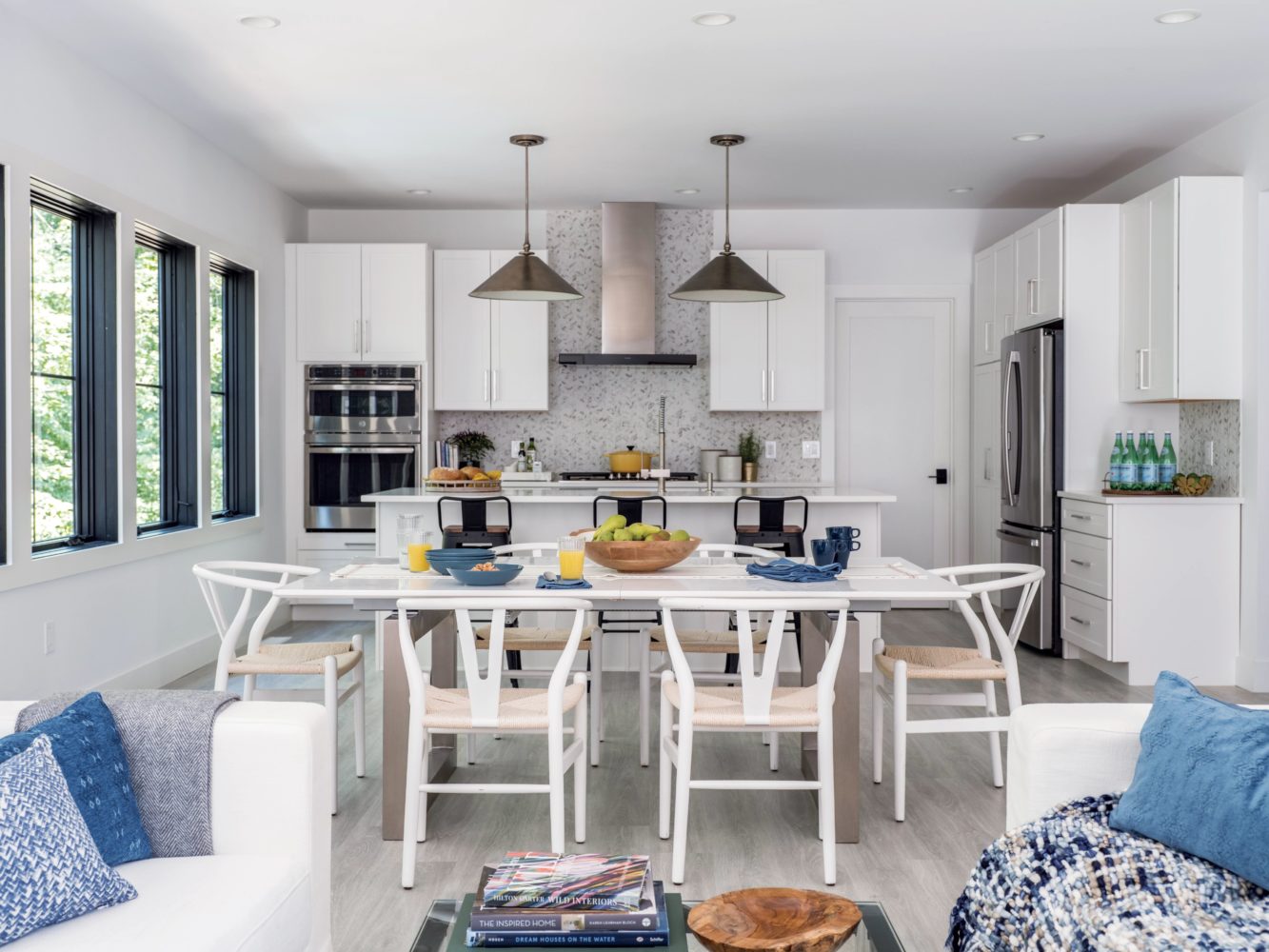 This Old House kitchen overview of Mantra Omni Snow kitchen, white shaker cottage style kitchen