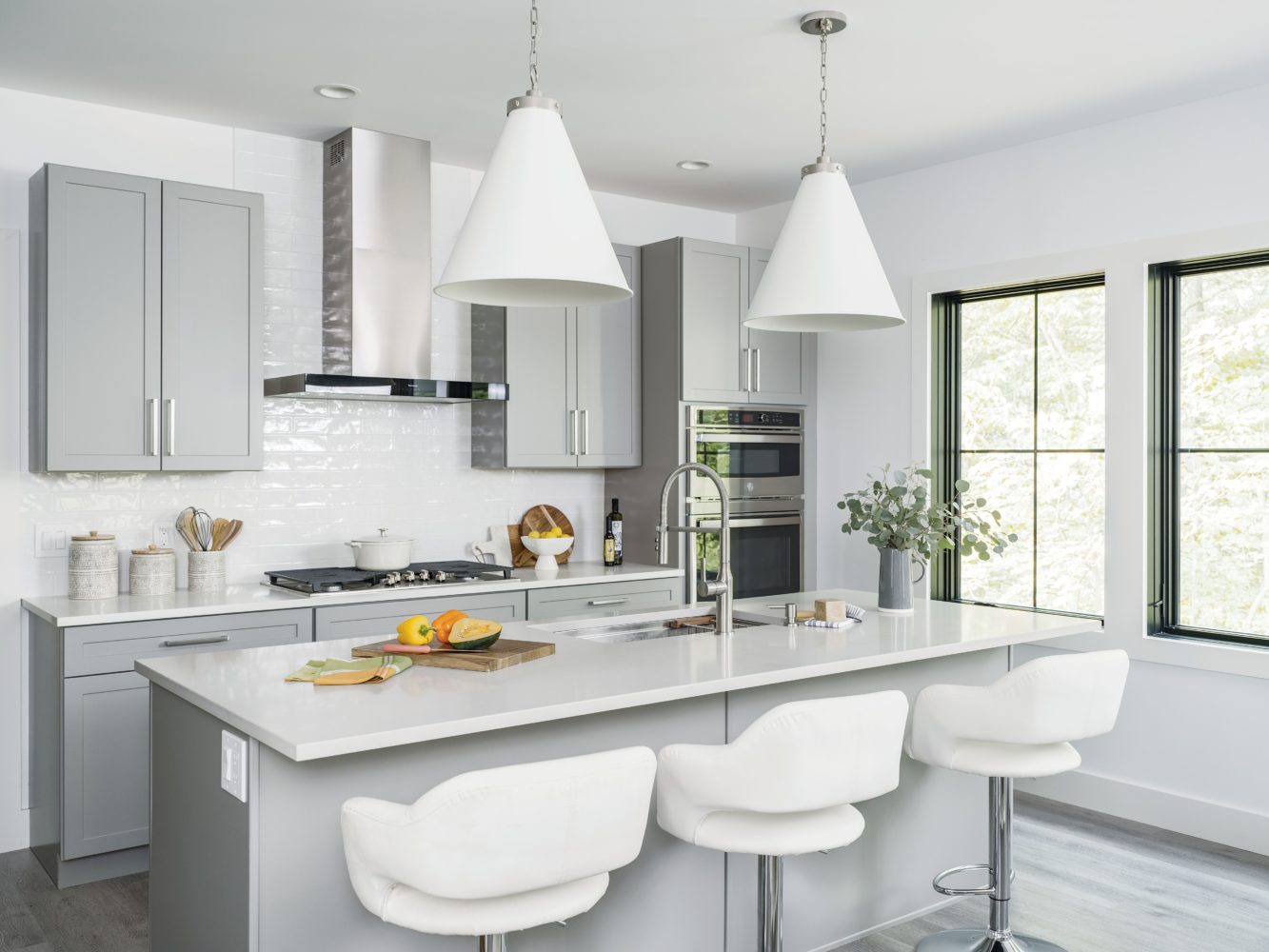 This Old House kitchen overview of Mantra Omni Mineral, gray shaker in minimal style kitchen