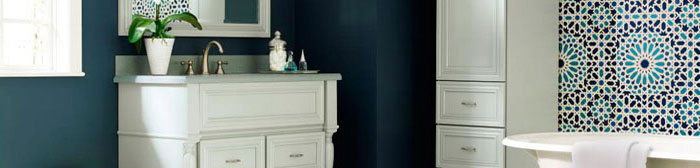 Light blue bathroom vanity and storage cabinet