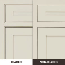 example of a beaded inset cabinet door versus a non-beaded cabinet door