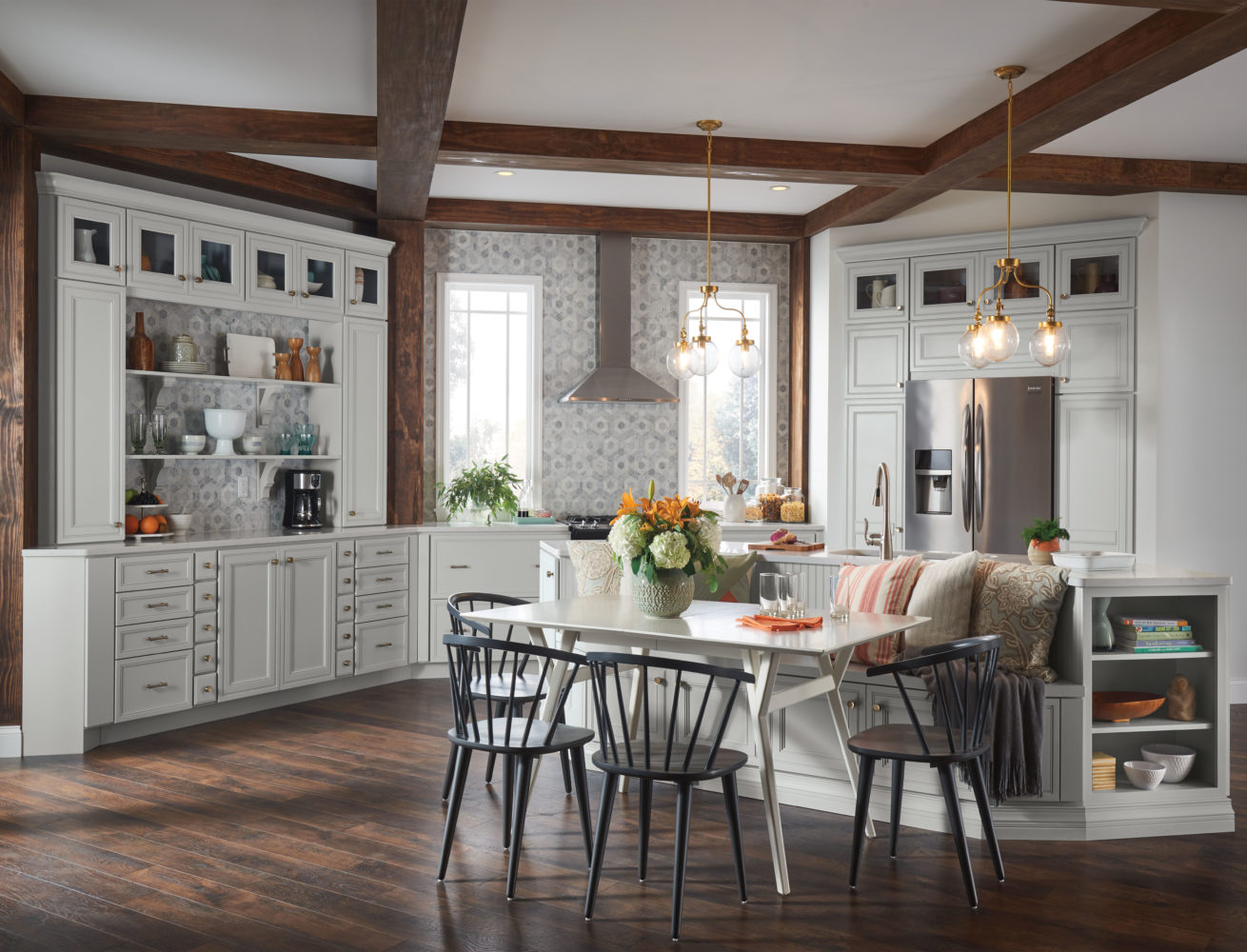 Charming breakfast nook attached to island.