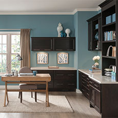 Dark wood home office cabinets