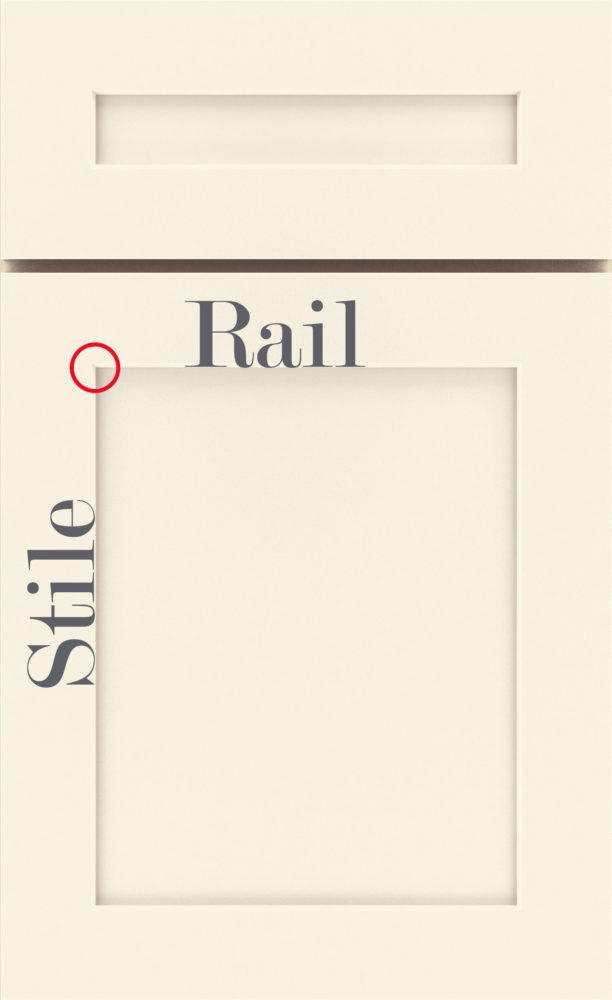 Cabinet front demonstrating location of rail and stile.