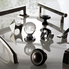 Various pieces of cabinet hardware in different materials