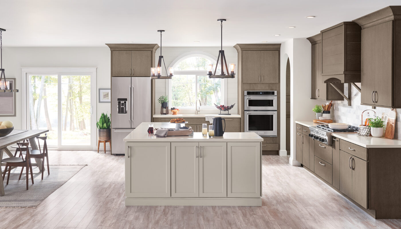 Kitchen showing a mix of wood species used in the cabinetry.